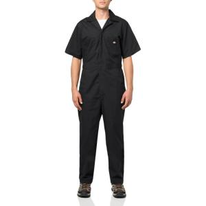 imageDickies Mens Short Sleeve Coverall  Zipper Front Work Jumpsuit for Mechanics Industrial Overall UniformBlack V1