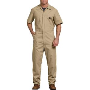 imageDickies Mens Short Sleeve Coverall  Zipper Front Work Jumpsuit for Mechanics Industrial Overall UniformKhaki V1