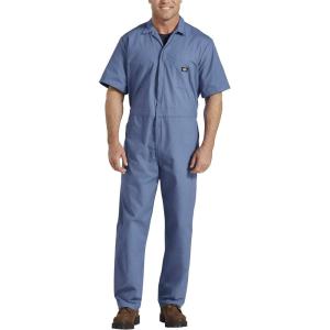 imageDickies Mens Short Sleeve Coverall  Zipper Front Work Jumpsuit for Mechanics Industrial Overall UniformMedium Blue