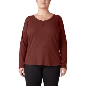 imageDickies Womens LongSleeve 3Button Henley ShirtBrick