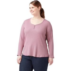 imageDickies Womens LongSleeve 3Button Henley ShirtDusky Orchid Single Dye V1