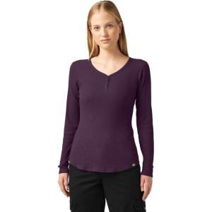 imageDickies Womens LongSleeve 3Button Henley ShirtPlum Perfect