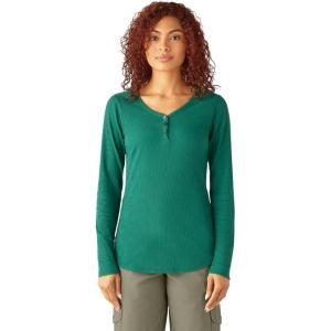 imageDickies Womens LongSleeve 3Button Henley ShirtRain Forest