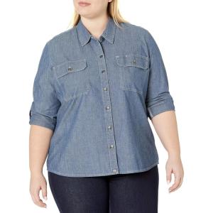 imageDickies Womens Plus Size Long Sleeve Rolltab Work ShirtLight Stonewashed
