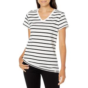 imageDickies Womens Womens Plus Short Sleeve VNeck TShirtWhiteBlack Stripe