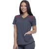 imageDickies Dynamix Womens Tops AthleticInspired Mlange VNeck Scrub Top with FourWay Stretch and Moisture Wicking DK740Pewter  Red