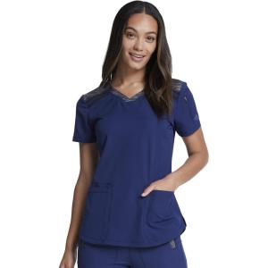 imageDickies Dynamix Womens Tops AthleticInspired Mlange VNeck Scrub Top with FourWay Stretch and Moisture Wicking DK740Navy  Black Combo