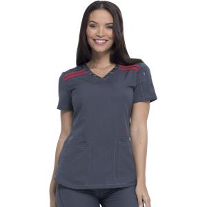 imageDickies Dynamix Womens Tops AthleticInspired Mlange VNeck Scrub Top with FourWay Stretch and Moisture Wicking DK740Pewter  Red