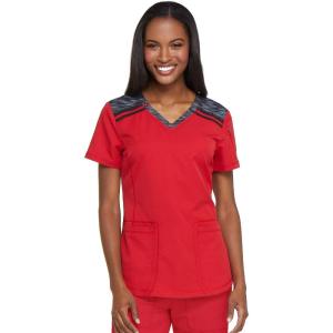 imageDickies Dynamix Womens Tops AthleticInspired Mlange VNeck Scrub Top with FourWay Stretch and Moisture Wicking DK740Red