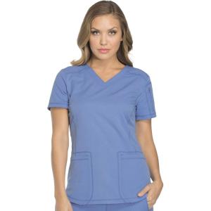 imageDickies Dynamix Womens Tops AthleticInspired VNeck Scrub Top with FourWay Stretch and Moisture Wicking DK730Ciel Blue
