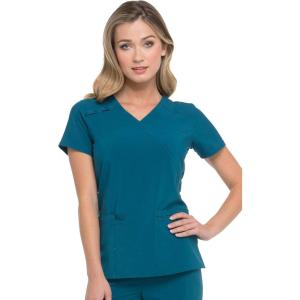 imageDickies EDS Essentials Mock Wrap Top Scrubs for Women with FourWay Stretch and Moisture Wicking DK625Caribbean Blue