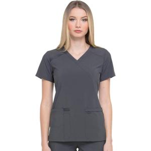 imageDickies EDS Essentials Mock Wrap Top Scrubs for Women with FourWay Stretch and Moisture Wicking DK625Pewter