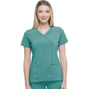 imageDickies EDS Essentials Mock Wrap Top Scrubs for Women with FourWay Stretch and Moisture Wicking DK625Teal Blue
