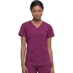 imageDickies EDS Essentials Mock Wrap Top Scrubs for Women with FourWay Stretch and Moisture Wicking DK625Wine
