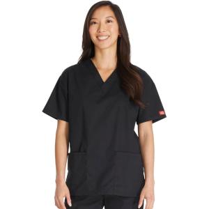 imageDickies EDS Signature Scrubs for Women VNeck Womens Tops in Soft Brushed Poplin 86706Black