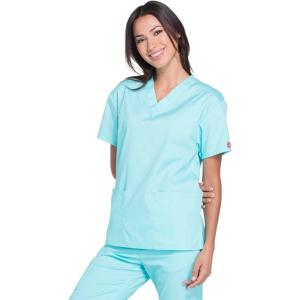 imageDickies EDS Signature Scrubs for Women VNeck Womens Tops in Soft Brushed Poplin 86706Lagoon