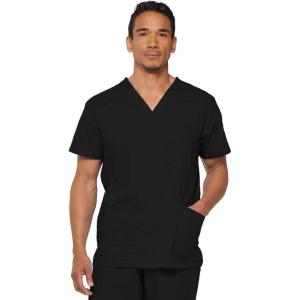 imageDickies EDS Signature Scrubs for Women and Scrubs for Men Unisex One Pocket VNeck Top in Soft Brushed Poplin 83706Black