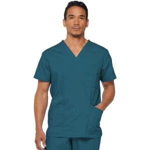 imageDickies EDS Signature Scrubs for Women and Scrubs for Men Unisex One Pocket VNeck Top in Soft Brushed Poplin 83706Caribbean Blue