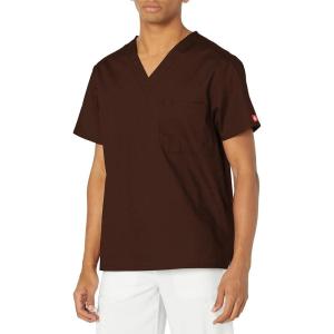 imageDickies EDS Signature Scrubs for Women and Scrubs for Men Unisex One Pocket VNeck Top in Soft Brushed Poplin 83706Chocolate