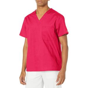 imageDickies EDS Signature Scrubs for Women and Scrubs for Men Unisex One Pocket VNeck Top in Soft Brushed Poplin 83706Hot Pink