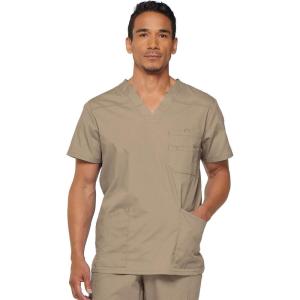 imageDickies EDS Signature Scrubs for Women and Scrubs for Men Unisex One Pocket VNeck Top in Soft Brushed Poplin 83706Khaki