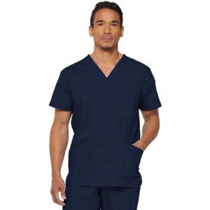 imageDickies EDS Signature Scrubs for Women and Scrubs for Men Unisex One Pocket VNeck Top in Soft Brushed Poplin 83706Navy