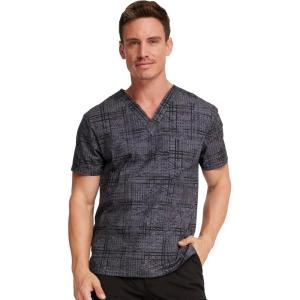 imageDickies EDS Signature Scrubs for Women and Scrubs for Men Unisex One Pocket VNeck Top in Soft Brushed Poplin 83706Plaid Distress