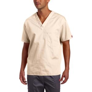 imageDickies EDS Signature Scrubs for Women and Scrubs for Men Unisex One Pocket VNeck Top in Soft Brushed Poplin 83706Sand