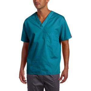 imageDickies EDS Signature Scrubs for Women and Scrubs for Men Unisex One Pocket VNeck Top in Soft Brushed Poplin 83706Teal