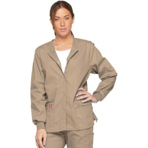 imageDickies EDS Signature Women Warm Up Scrubs Jacket Snap Front 86306Khaki