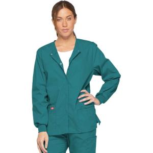 imageDickies EDS Signature Women Warm Up Scrubs Jacket Snap Front 86306Teal Blue