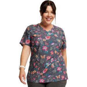 imageDickies EDS Women Scrubs Top VNeck DK700Butterflies Abloom