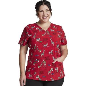 imageDickies EDS Women Scrubs Top VNeck DK700Wish Zoo a Merry Christmas