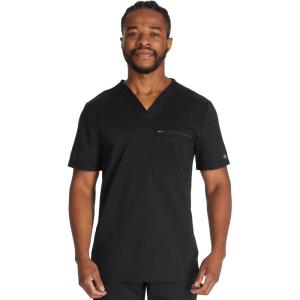 imageDickies Scrub Top for Men with Zip Chest Pocket Rib Knit ID Badge at 2Way Stretch Durable ampamp Breathable Fabric  DK865Black