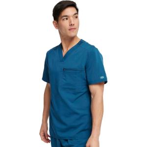 imageDickies Scrub Top for Men with Zip Chest Pocket Rib Knit ID Badge at 2Way Stretch Durable ampamp Breathable Fabric  DK865Caribbean Blue