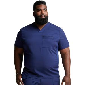 imageDickies Scrub Top for Men with Zip Chest Pocket Rib Knit ID Badge at 2Way Stretch Durable ampamp Breathable Fabric  DK865Navy
