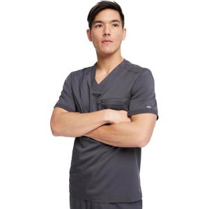 imageDickies Scrub Top for Men with Zip Chest Pocket Rib Knit ID Badge at 2Way Stretch Durable ampamp Breathable Fabric  DK865Pewter