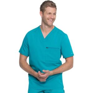 imageDickies Scrub Top for Men with Zip Chest Pocket Rib Knit ID Badge at 2Way Stretch Durable ampamp Breathable Fabric  DK865Teal Blue