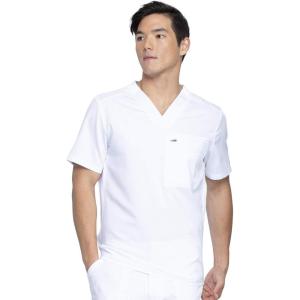 imageDickies Scrub Top for Men with Zip Chest Pocket Rib Knit ID Badge at 2Way Stretch Durable ampamp Breathable Fabric  DK865White