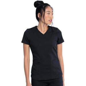 imageDickies VNeck Scrub Top with 5 Pockets Shirttail Hem and BiStretch Technology DK875Black