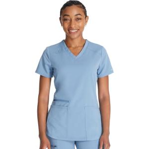 imageDickies VNeck Scrub Top with 5 Pockets Shirttail Hem and BiStretch Technology DK875Blue Jean