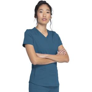 imageDickies VNeck Scrub Top with 5 Pockets Shirttail Hem and BiStretch Technology DK875Caribbean Blue