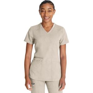 imageDickies VNeck Scrub Top with 5 Pockets Shirttail Hem and BiStretch Technology DK875Heather Blonde Wood
