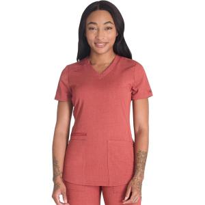 imageDickies VNeck Scrub Top with 5 Pockets Shirttail Hem and BiStretch Technology DK875Heather Clay