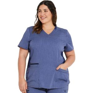 imageDickies VNeck Scrub Top with 5 Pockets Shirttail Hem and BiStretch Technology DK875Heather Navy