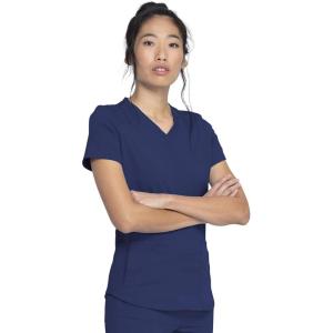 imageDickies VNeck Scrub Top with 5 Pockets Shirttail Hem and BiStretch Technology DK875Navy