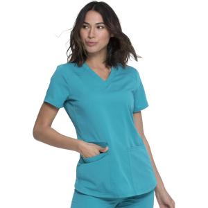 imageDickies VNeck Scrub Top with 5 Pockets Shirttail Hem and BiStretch Technology DK875Teal Blue