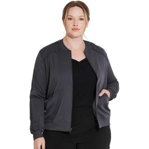 imageDickies Women Scrub Jacket Zip Front WarmUp Rib Knit Collar with 2 Welt Pocket DK365Pewter