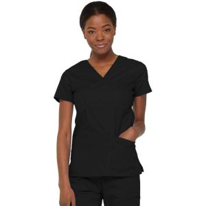 imageDickies Womens EDS Signature Scrubs Jr Fit Mock Wrap TopBlack