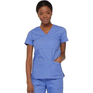 imageDickies Womens EDS Signature Scrubs Jr Fit Mock Wrap TopCeil Blue